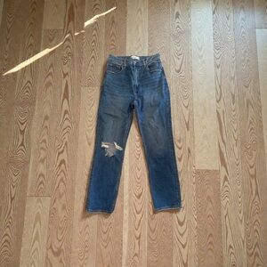 Abercrombie Ankle Straight Ultra High Rise Classic Blue Distressed Women Jeans